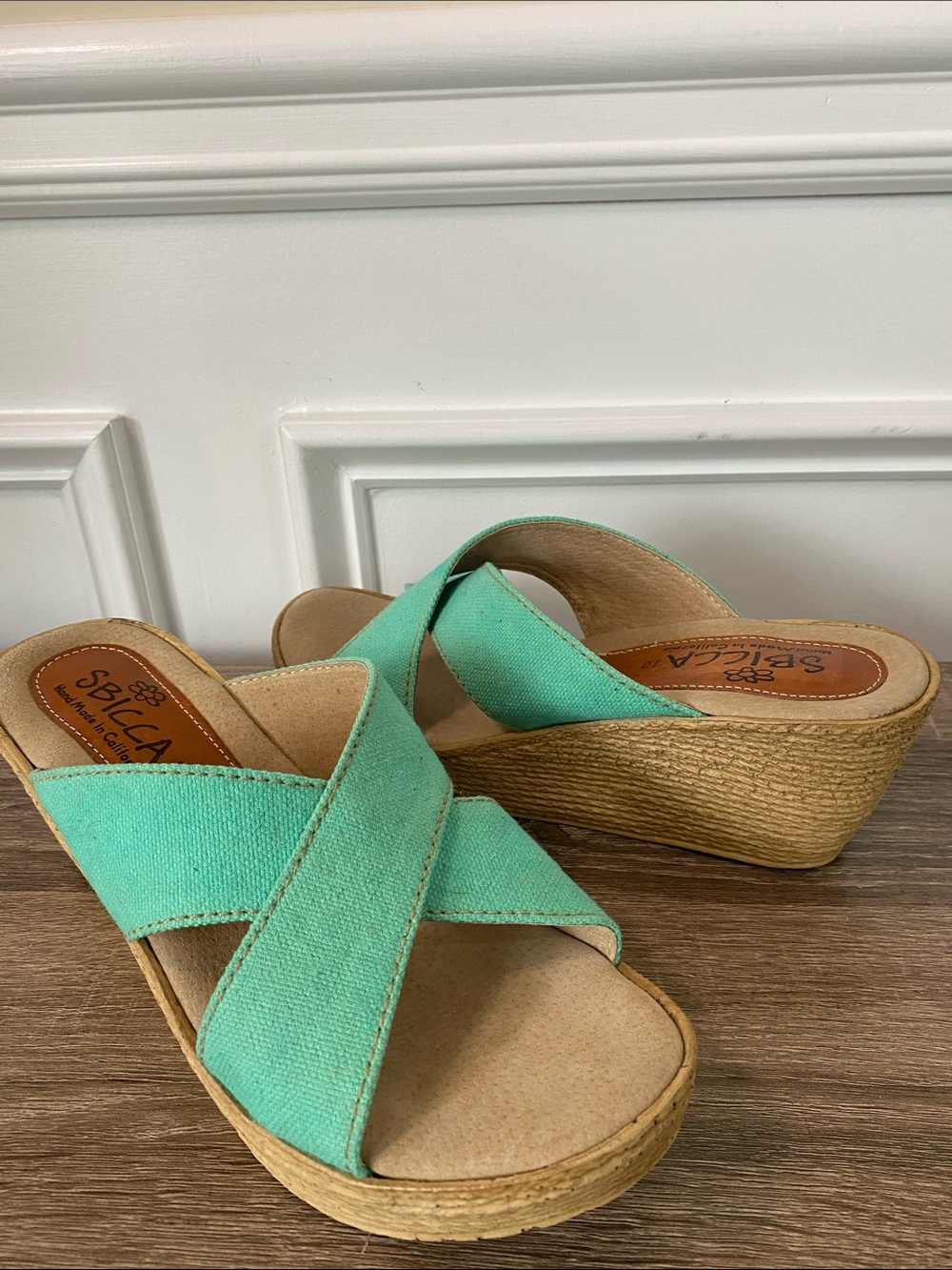 Sbicca Mint Green Crisscross Wedge Sandals